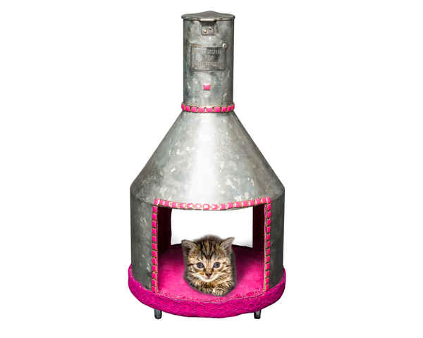 Artiste designer créations artistiques d'accessoires de luxe pour animaux, arbre à cht de luxe avec des pièces de moto et de voiture Créations uniques