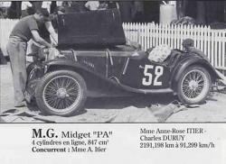 1934 MG PA Midget 17ème au 24 heures du Mans 162 tours Charles Dury et Anne-Cécile Rose Itier